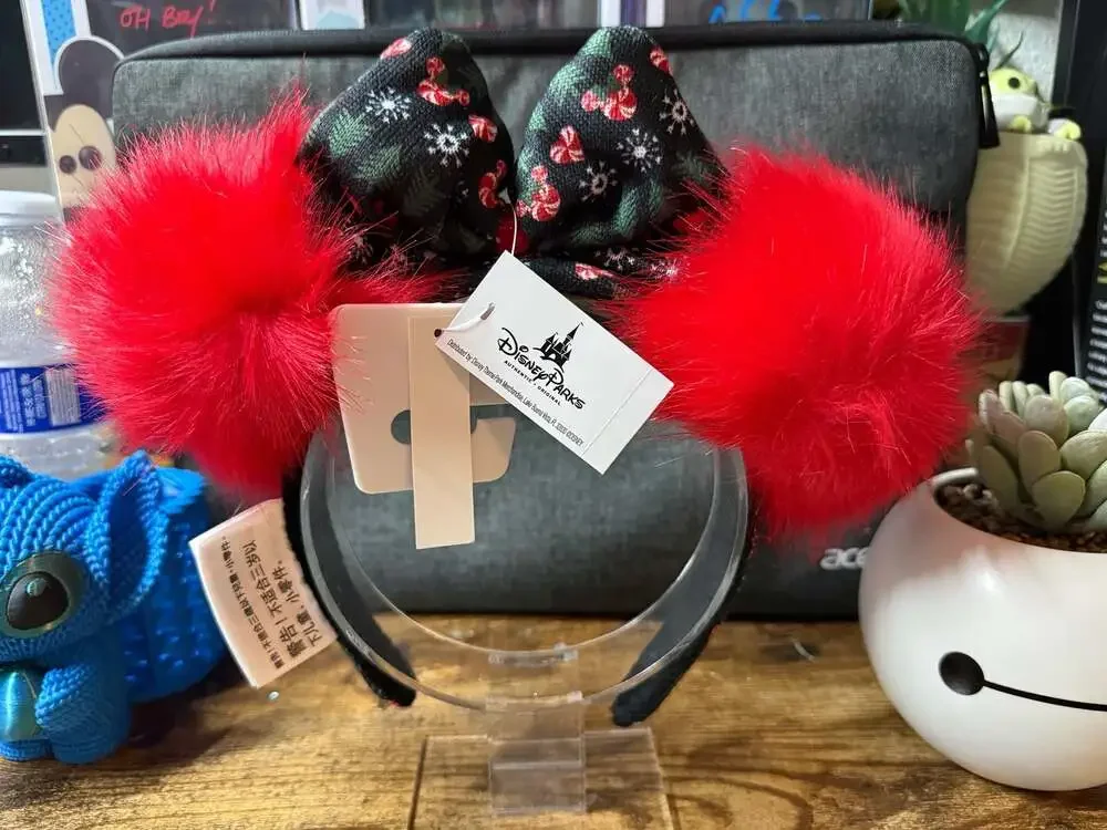 NWT Disney Parks Holiday Ugly Sweater Ears Headband with Red Pompoms